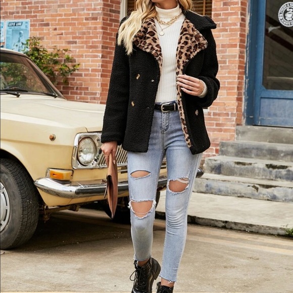 Leopard print contrast teddy coat - Picture 7 of 16